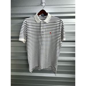 Polo Ralph Lauren White and Blue Striped Polo Shirt Size L